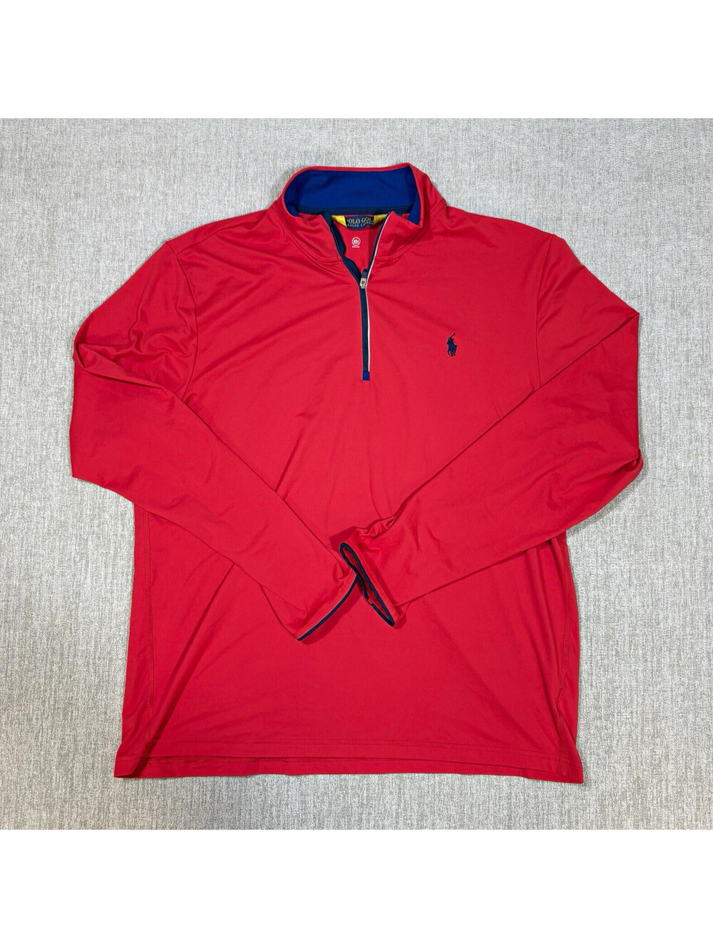 Polo Golf Ralph Lauren Mens XL Red 1/4 Quarter Zip Pullover Mock Neck Navy Pony